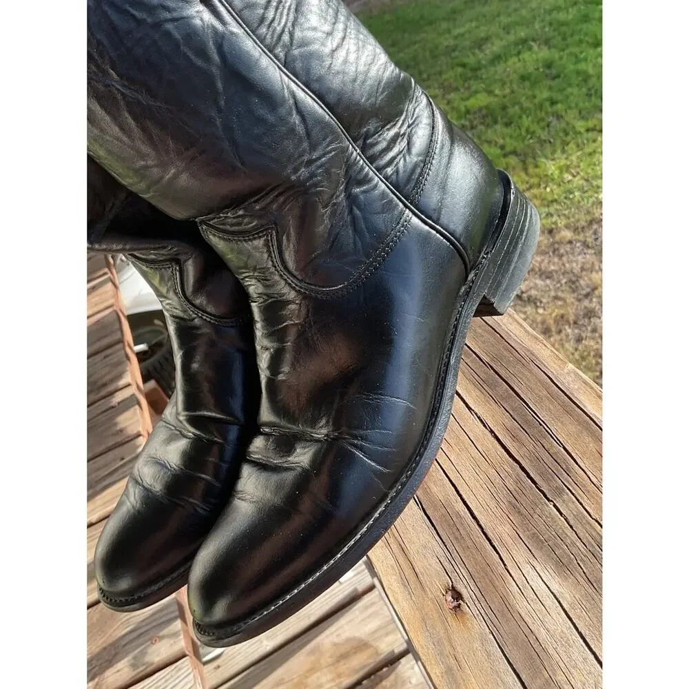 Justin Classic Black Roper Style L-3703 Cowboy Boots Mens Sz 6 1/2C